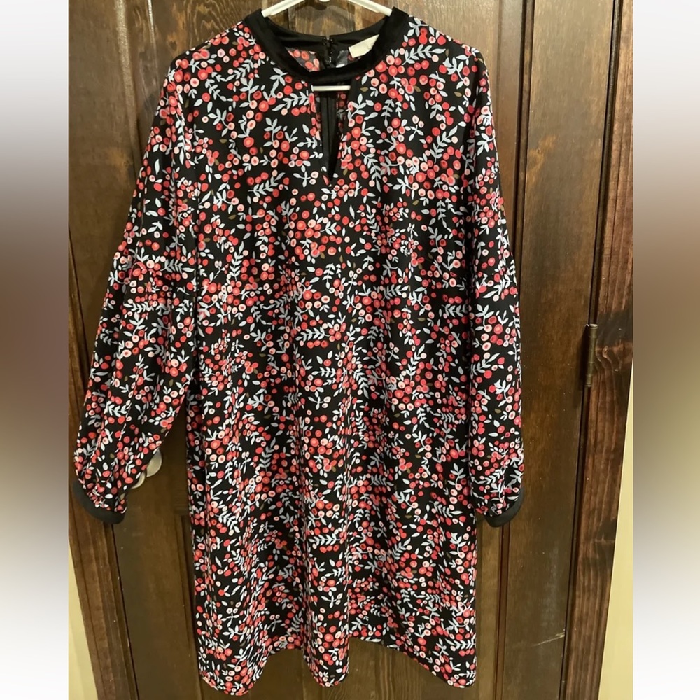 LOFT Black and Pink Floral Long Sleeve Dress